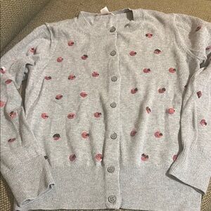 Girls crewcuts grey cotton cardigan w/pink & grey sequin accents EUC size 10